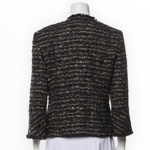 Lafayette 148 Black Metallic Tweed Fringe Trim Evening Jacket size 14 - Picture 2 of 14